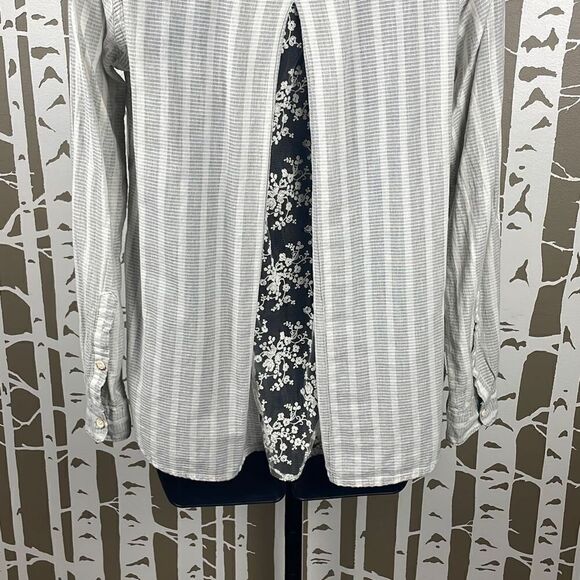 Anthropologie Isabella Sinclair Ivory & Grey Striped Button Down Shirt w Lace Pa - Picture 10 of 14